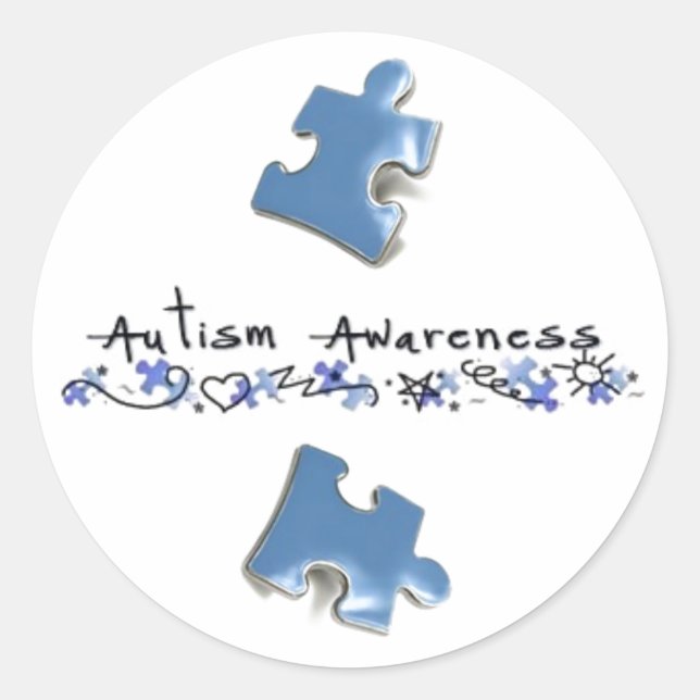 Sticker Rond Pièces de puzzle bleu - Sensibilisation sur l'auti (Devant)