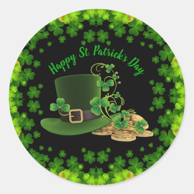 Sticker Rond Pièces d'or et Shamrock Saint Patrick's Day (Devant)
