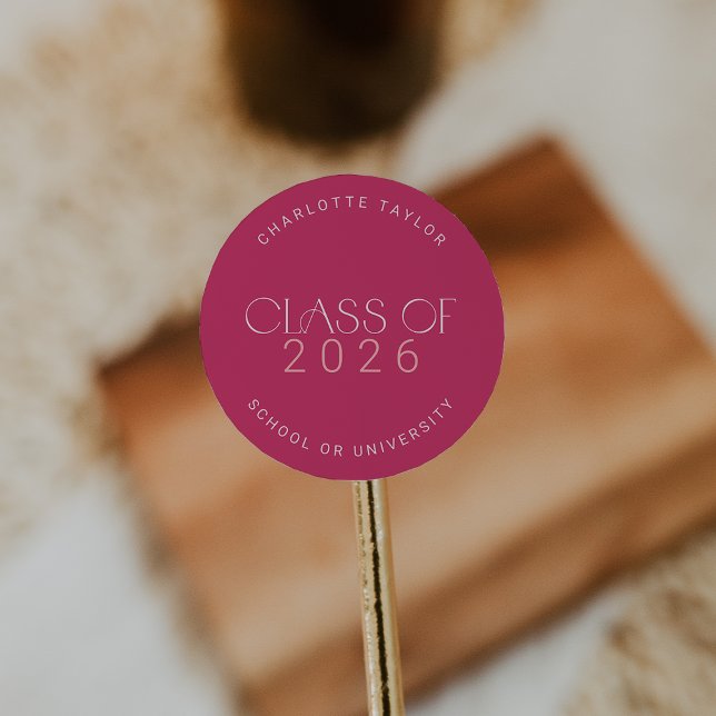 Sticker Rond Pied moderne | Classe Hot Rose de 2025 (Modern Fete | Hot Pink Class of 2026 Graduation Classic Round Sticker)