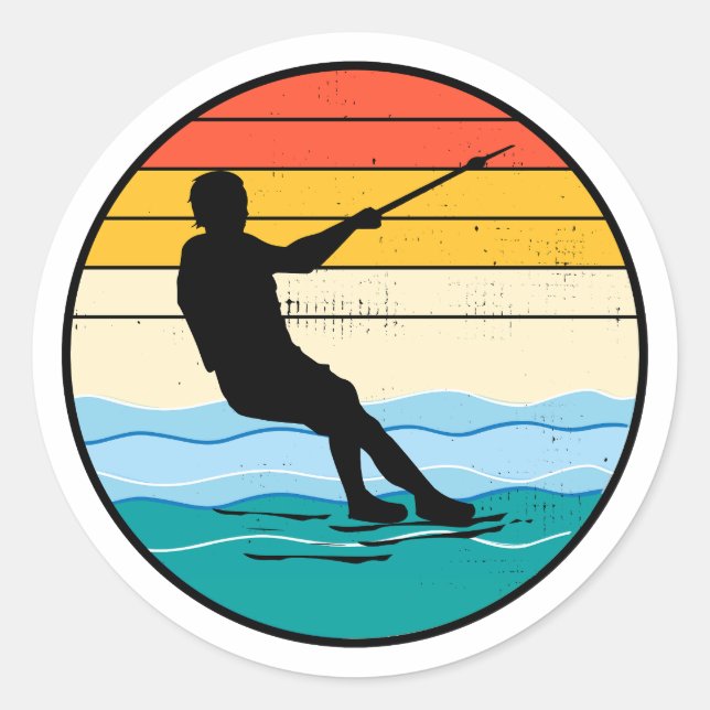 Sticker Rond Pied pieds nus ski nautique Motorboat (Devant)