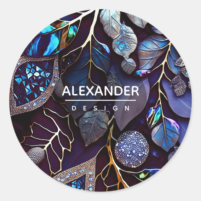 Sticker Rond Pierre de cristal Iridescente, Bleu, Lavande (Devant)