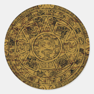 Sticker Rond Pierre de soleil aztèque vieillie Calendrier