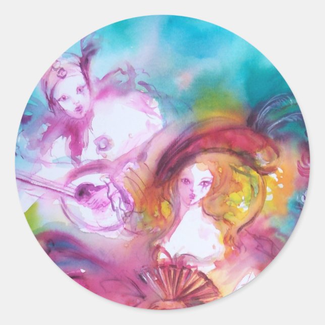 Sticker Rond PIERROT ET ARLECCHINA Carnaval vénitien, (Devant)