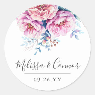 Sticker Rond Pies roses Aquarelle florale Texte personnalis