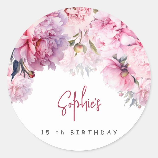 Sticker Rond Pies roses fête d'anniversaire aquarelle (Devant)