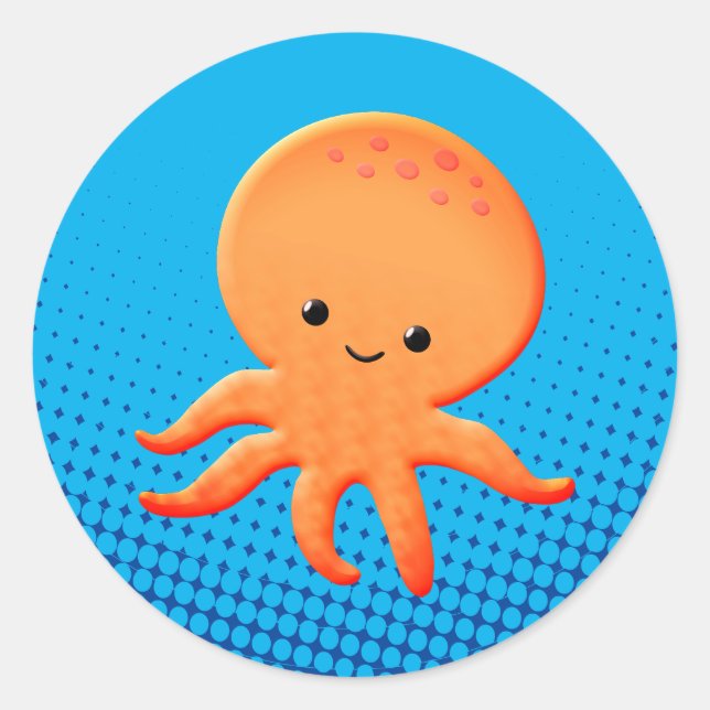 Sticker Rond Pieuvre de bébé en caricature mignonne (Devant)