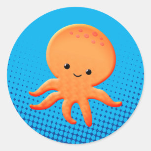 Sticker Rond Pieuvre de bébé en caricature mignonne