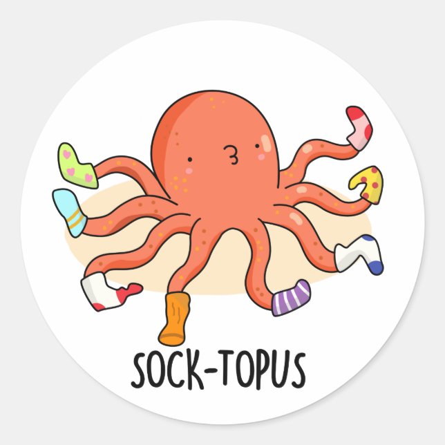 Sticker Rond Pieuvre Drôle Avec Chaussettes Pun (Devant)