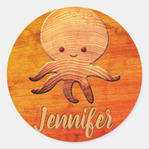 Sticker Rond Pieuvre En Carton Cute Avec Impression En Bois Fau