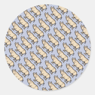 Sticker Rond Pig Antique Piggy Cute Illustration Vintage