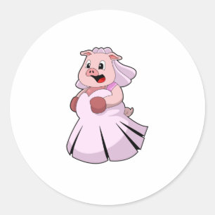 Sticker Rond Pig as Bride with Wedding dress.PNG