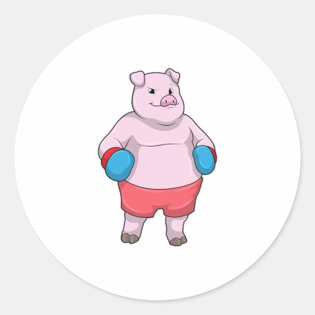 Sticker Rond Pig at Boxing with Boxing gloves (Devant)
