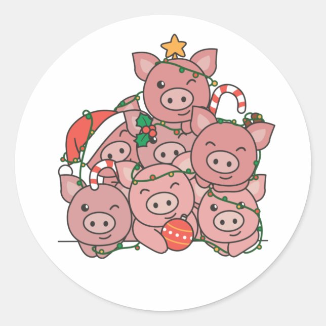 Sticker Rond Pig Christmas Tree Funny Animal Christmas (Devant)