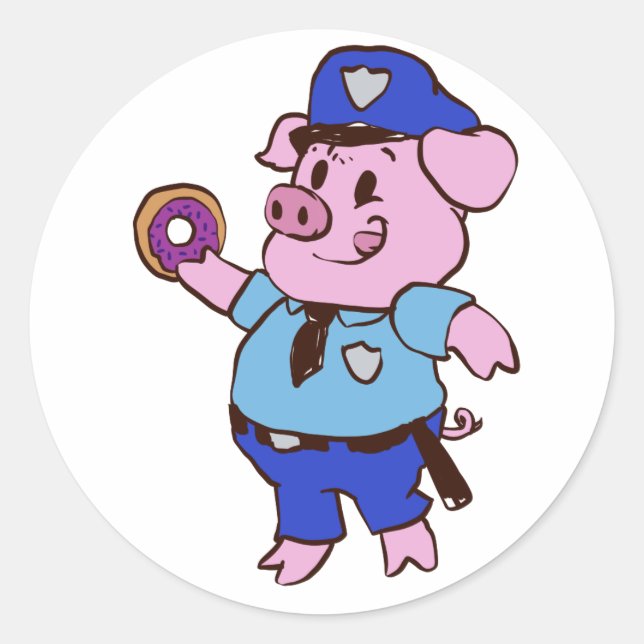 Sticker Rond Pig policeman eating choose (Devant)