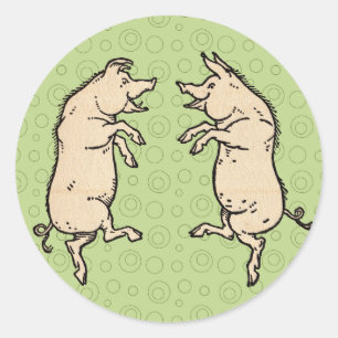 Sticker Rond Pigs Danser Antique Piggy Dance Jig