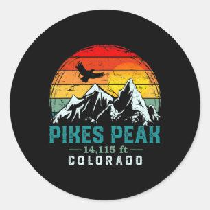 Sticker Rond Pikes Peak Montagne Colorado Rétro Distressé Hiki