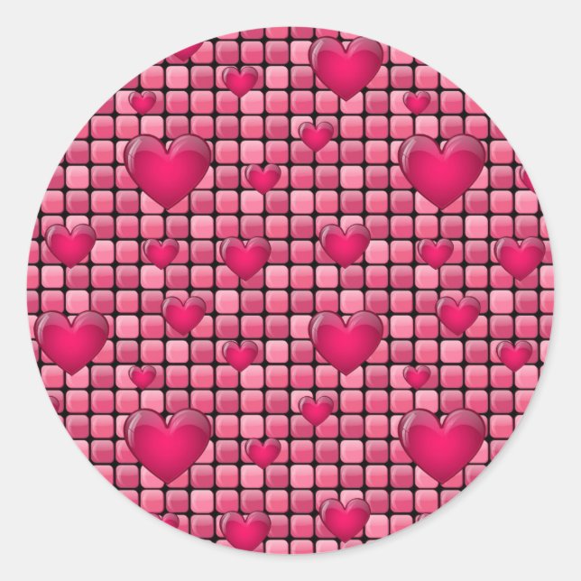 Sticker Rond Pile rose Avec Coeurs (Devant)