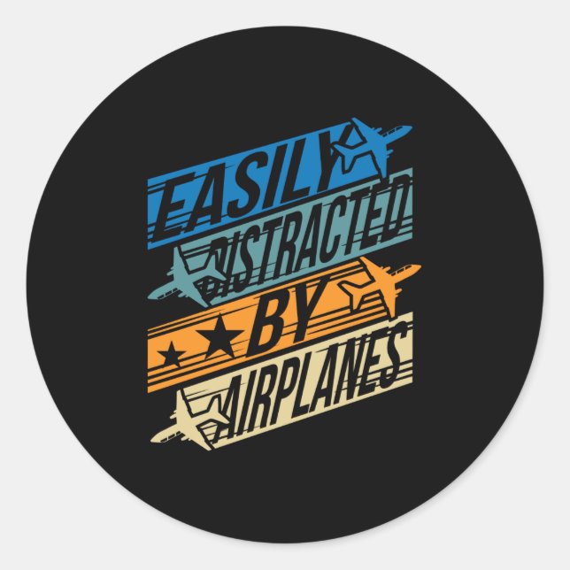 Sticker Rond Pilote-Aviateur amusant - Distrait par les avions (Devant)