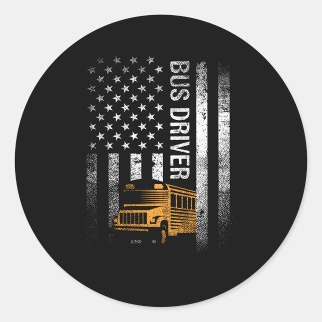 Sticker Rond Pilote de bus scolaire Usa American Flag Pilote de (Devant)