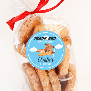 Sticker Rond Pilote de chien avion volant, Merci d'anniversaire