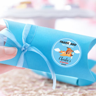 Sticker Rond Pilote de chien avion volant, Merci d'anniversaire