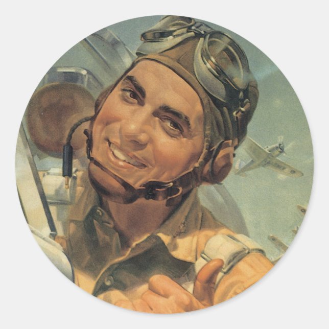 Sticker Rond Pilote de la Seconde Guerre mondiale (Devant)