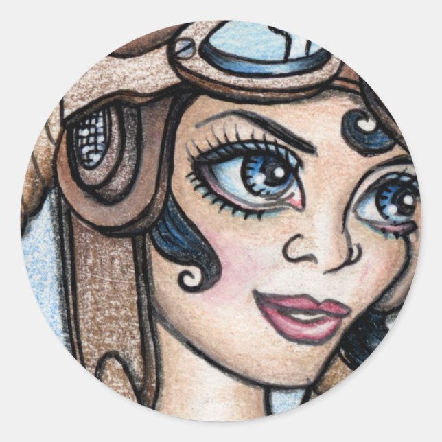 Sticker Rond Pilote de l'aviation Steamface (Devant)