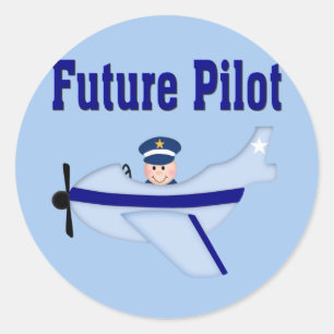 Sticker Rond Pilote futur avion bleu