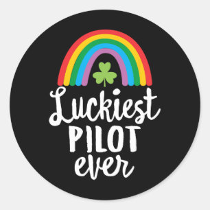 Sticker Rond Pilote le plus chanceux jamais St Patrick Day Sham