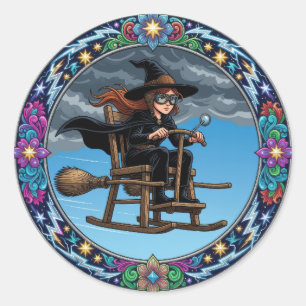 Sticker Rond Pilote Sorcière Magnifique