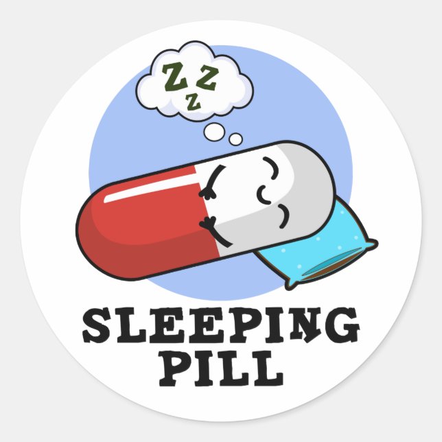 Sticker Rond Pilule de couchage amusant médicament jeu (Devant)
