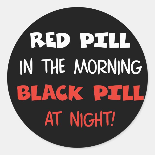 Sticker Rond Pilule rouge noire (Devant)