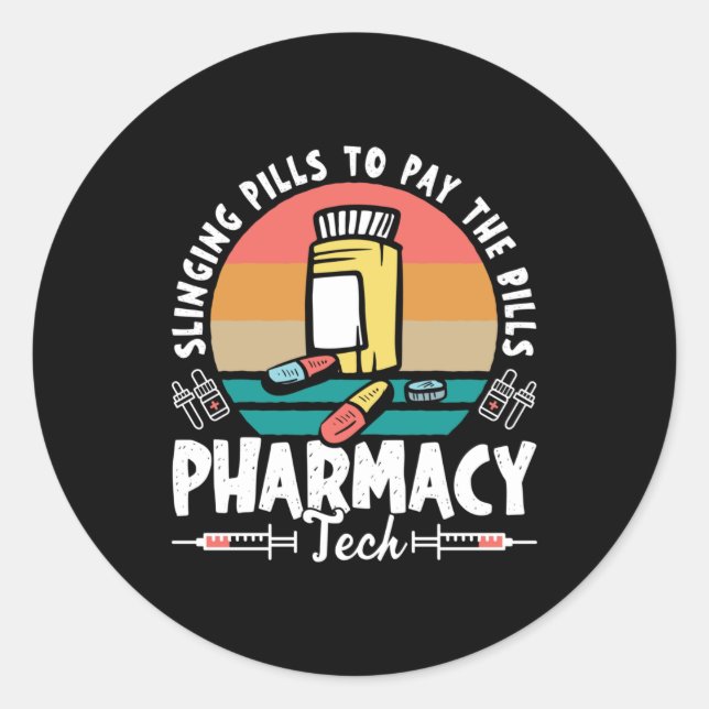 Sticker Rond Pilules de façade Technicien en pharmacie Pharmaci (Devant)