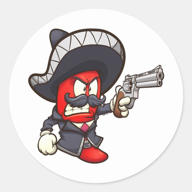 Sticker Rond piment rouge avec tenue mariachi et revo (Devant)