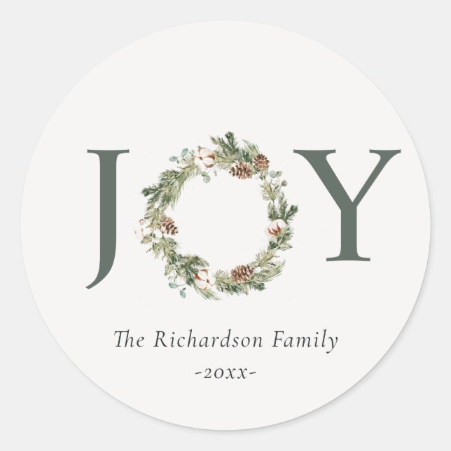 Sticker Rond Pin de coton rustique Joie Merriest Christmas Wrea (Devant)