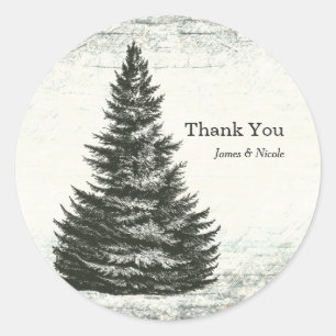 Sticker Rond Pin d'hiver vintage Bois rustique Mariage Favorise