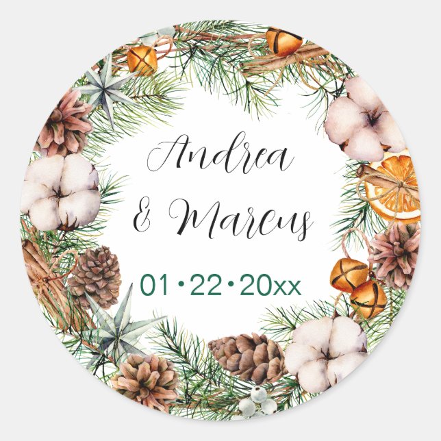 Sticker Rond Pin et Oranges Mariage Wreath (Devant)