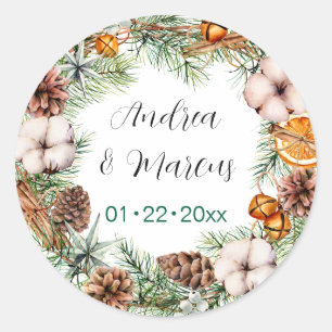 Sticker Rond Pin et Oranges Mariage Wreath
