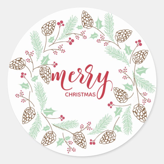 Sticker Rond Pin rouge et vert mignon et Noël saint (Devant)