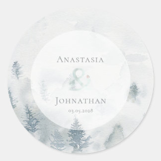 Sticker Rond Pin sylvestre de forêt Aquarelle rustique