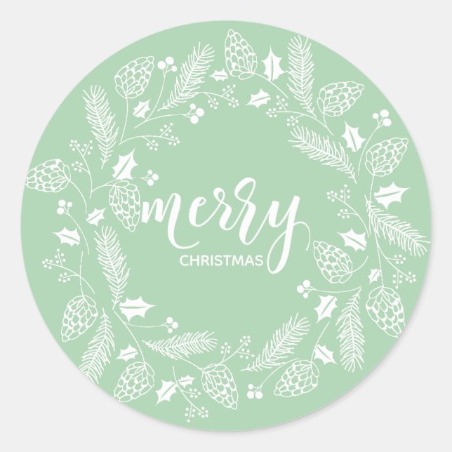Sticker Rond Pin vert et blanc et Noël saint (Devant)