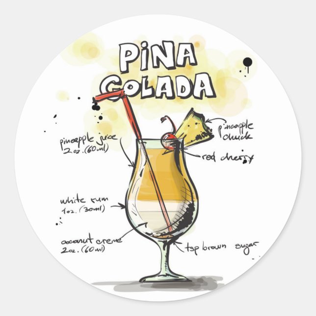 Sticker Rond Pina Colada Boisson Conception Recette (Devant)