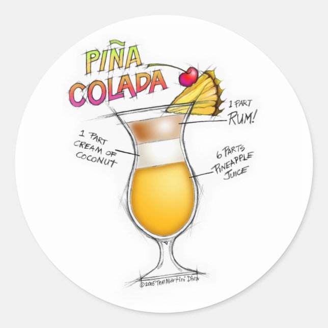 STICKER ROND PINA COLADA RECETTE COCKTAIL ART (Devant)