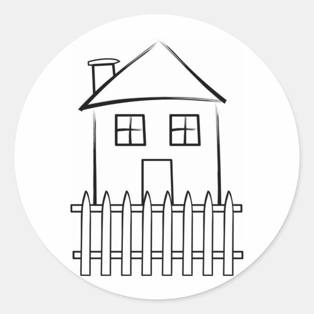 Sticker Rond Pinceau blanc Picket Maison de clôture (Devant)