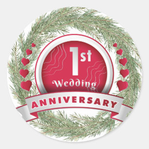 Sticker Rond Pine Aigle Wreath Rouge 1er anniversaire Mariage