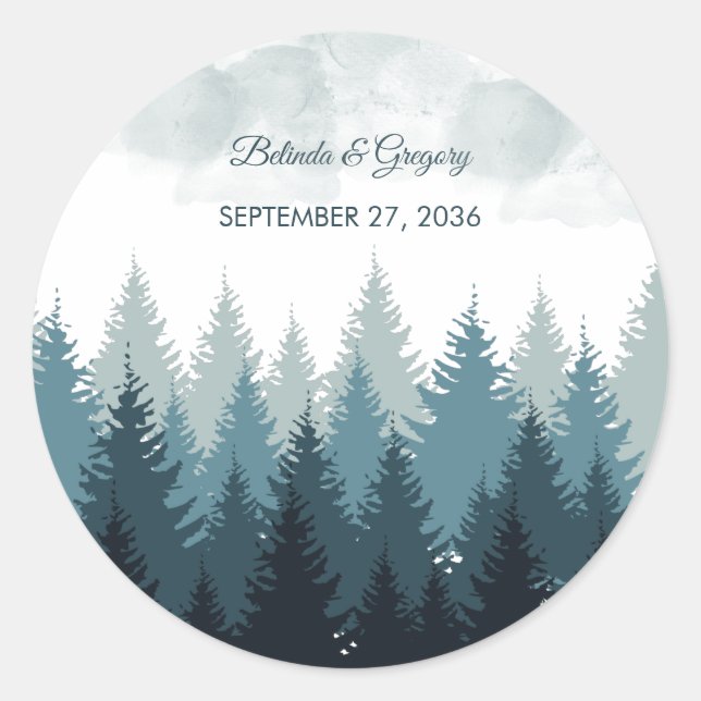 Sticker Rond Pine Arbre Aquarelle Forêt Mariage rustique (Devant)