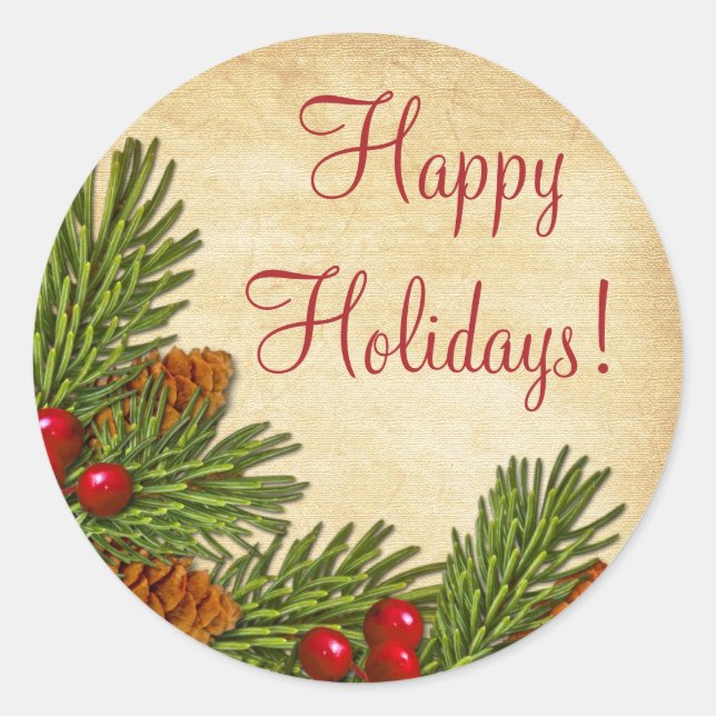 Sticker Rond Pine Boughs Holly Berries Noël Noël (Devant)