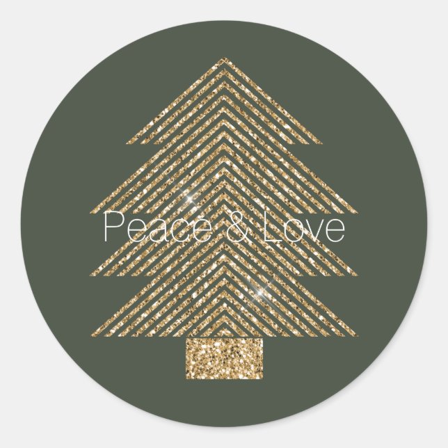 Sticker Rond Pine Green Gold Glitzy Parties scintillant Arbre d (Devant)