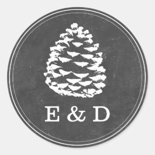 Sticker Rond Pine Rustique Cones Chalkboard Mariage Faveur