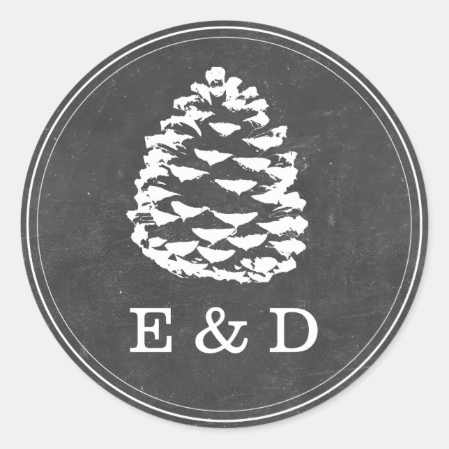 Sticker Rond Pine Rustique Cones Chalkboard Mariage Faveur (Devant)